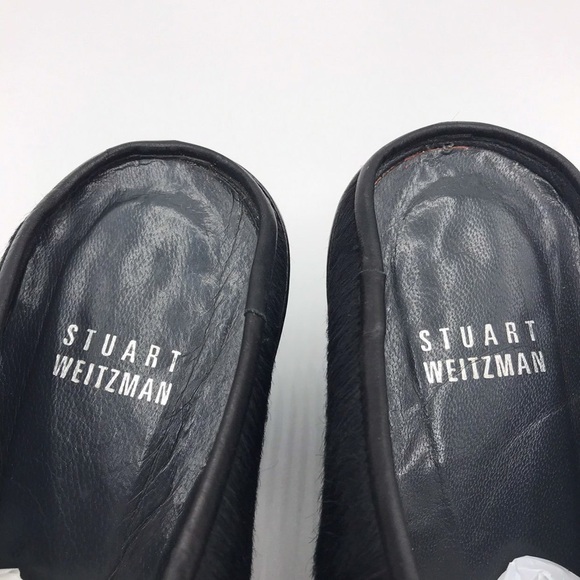 Stuart Weitzman Genuine Calf Hair Mules Clogs Size 8 Black Slip On Womens - Picture 6 of 8